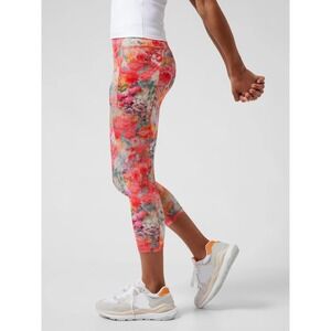 Athleta Girl Leggings L Elation Capri Floral Pink Orange Cropped Youth Sports